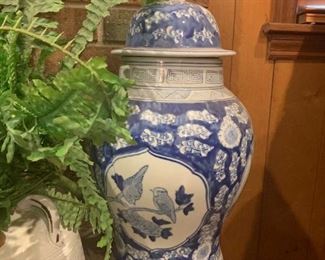 Large blue and white urn