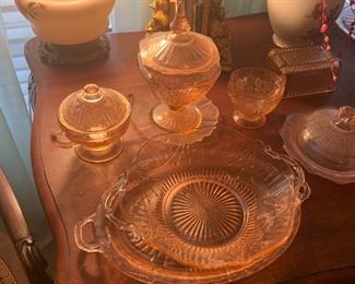 Pink Depression glass pieces