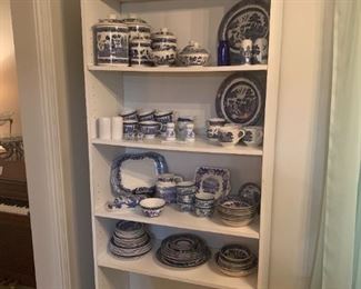 Blue and white dishes, canister sets, teacups, salt and pepper shakers and more