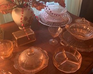 Pink depression glass pieced
