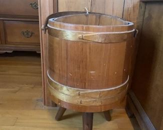 Wooden bucket on stand with handle