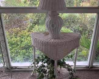 Wicker table, wicker lamp