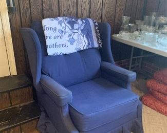 Blue upholstered arm chair