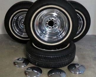 Maxxis Cheng Shin MA-1 Tires with Reverse Chrome Wheels, P215/70R15 98S, Universal Bolt Pattern And Chrome Baby Moon Hub Caps, Qty4