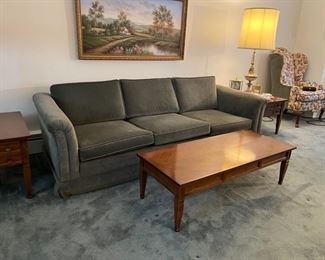 Vintage sage green velvet sofa in excellent condition 