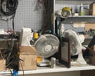Tons of wires/tools/vacum parts, workshop.. shelves, cleaners, 