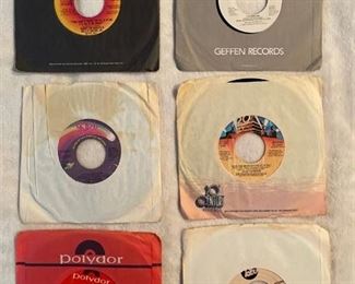 Six 45 rpm records featuring Marilyn McCoo, Irene Cara, Leon Haywood, and more