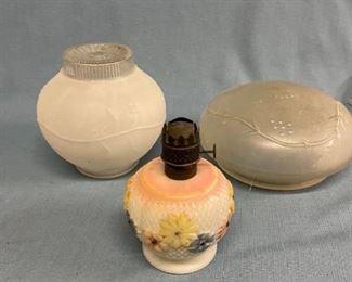 Vintage lamp shades and oil lamp
