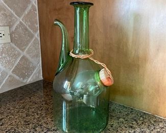 Green glass wine jug with ice holder, 13” H,  $10