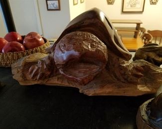hand carved cypress sea turtle