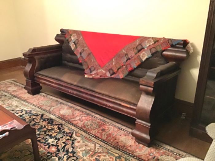 19 th Century Empire Sofa, original horsehair upholstery (paisley throw not available)