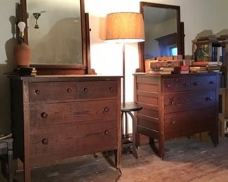 Pair of Matching Oak Chests with Mirrors 