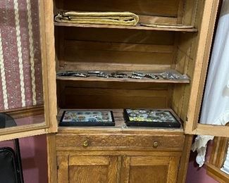 Antique pie safe, collector buttons 