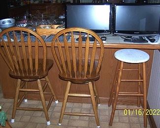 Oak bar stools, stool and two Sharp TV 's