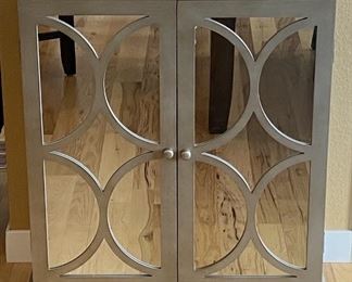 2 Door Mirror Front Decorative Silver Painted Wooden Storage Cabinet