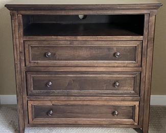 Solid Designer Dark Wood 3-Drawer Dresser With Media Shelf