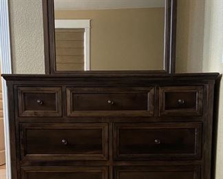 Solid Designer Dark Wood Mirrored 7-Drawer Dresser
