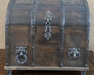 Vintage Made In Mexico Small Wooden Chest With Metal Hardware