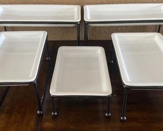 (6) Creative Co-Op Shallow Ceramic Serving Dishes With Metal Stands