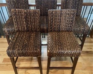 (5) Pottery Barn Seagrass Barstools Havana Dark