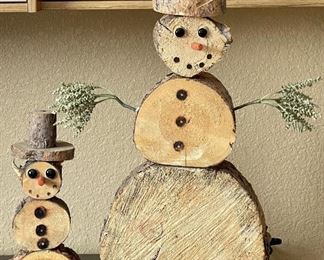 (2) Hand Made Country Log Snow Men