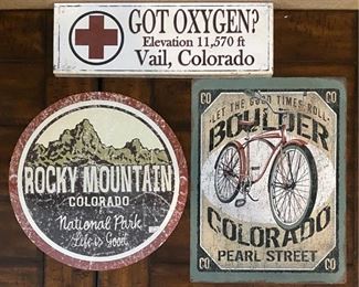 (3) Wood And Metal Colorado Signs - Vail, Boulder, And Rock Mountain National Park