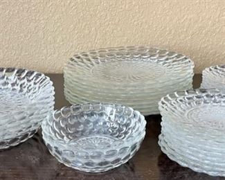 Collection Of Anchor Hocking Clear Vintage Bubble Glass (Part 1 Of 3)Plates And Bowls - Assorted Sizes