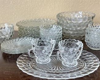 Collection Of Anchor Hocking Clear Vintage Bubble Glass - Plates, Bowls, Serving Dish, And Cream And Sugar