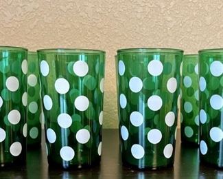 Set Of 8 Vintage Anchor Hawking Forest Green Polka Dot Short Tumblers