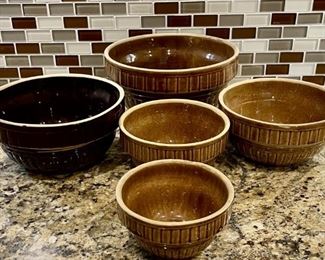 Antique Stoneware USA Ribbed Stacking Bowl Set
