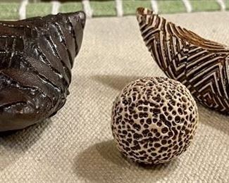 (3) Kelly Jean Ohl Ceramic Rattles - Ball, Triangle, And Crescent (1 Of 3)