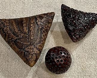 (3) Kelly Jean Ohl Ceramic Rattles - (2) Triangles, (1) Ball (3 Of 3)