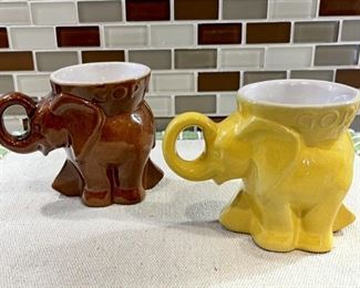 (2) Frankoma Stoneware Elephant Mugs 1974, 1975