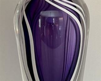 James Alloway Purple And White Hand Blown Art Glass Vase Signed 1995