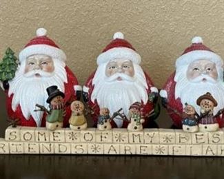 Christmas Decor - (3) Santas, Santa Box, Jim Shore Snowman, And Snow Plague