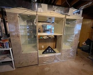 Entertainment center with side storage and lights