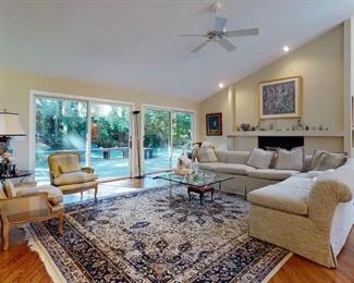 Vintage sectional sofa, coffee tables, accent chairs & area rugs