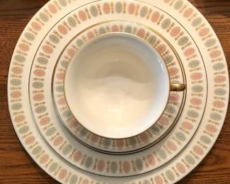Castleton Mid Century bone china.  Lavalliere pattern.  Service for 10 with 57 pieces.  