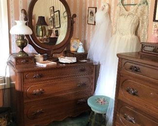 Vintage original Lillian Russell dresser and chest of drawers.  Davis Cabinet Company, Nashville, TN.  Solid American Wild Cherry 1940-1950.  Dovetailed joints.  