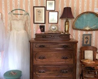Vintage original Lillian Russell chest of drawers with detached jewelry box.  Davis Cabinet Company, Nashville, TN.  Solid American Wild Cherry 1940-1950.  Dovetailed joints. 