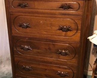 Vintage original Lillian Russell chest of drawers with detached jewelry box.  Davis Cabinet Company, Nashville, TN.  Solid American Wild Cherry 1940-1950.  Dovetailed joints. 