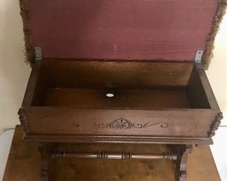 Antique Victorian Era Eastlake walnut slipper, sewing, storage bench.  