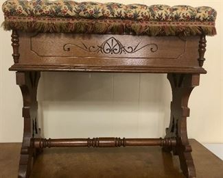 Antique Victorian Era Eastlake walnut slipper, sewing, storage bench.  