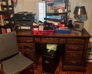 Office desk, printer, chair and games