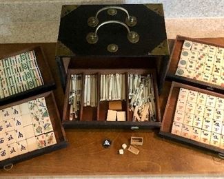 Antique Mahjong set. Bone and bamboo tiles. Dated April 3, 1923. 