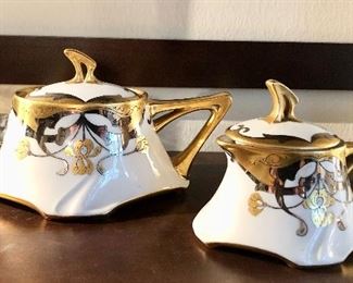 Jean Pouyat Limoges, tea pot and creamer. 