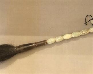 Chinese calligraphy brush. Beautifully carved jade handle, horse hair bristles.