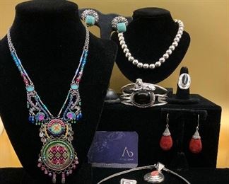 AyalaBar necklace (new, never worn) Dian Malouf sterling and turquoise earrings, sterling cuff bracelet, sterling bead necklace