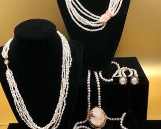 Pearls, Lava Cameo, Shell Cameo