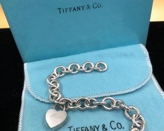 Tiffany Sterling  “Mom” Heart bracelet. Both bracelet and padlock heart are fully hallmarked. 